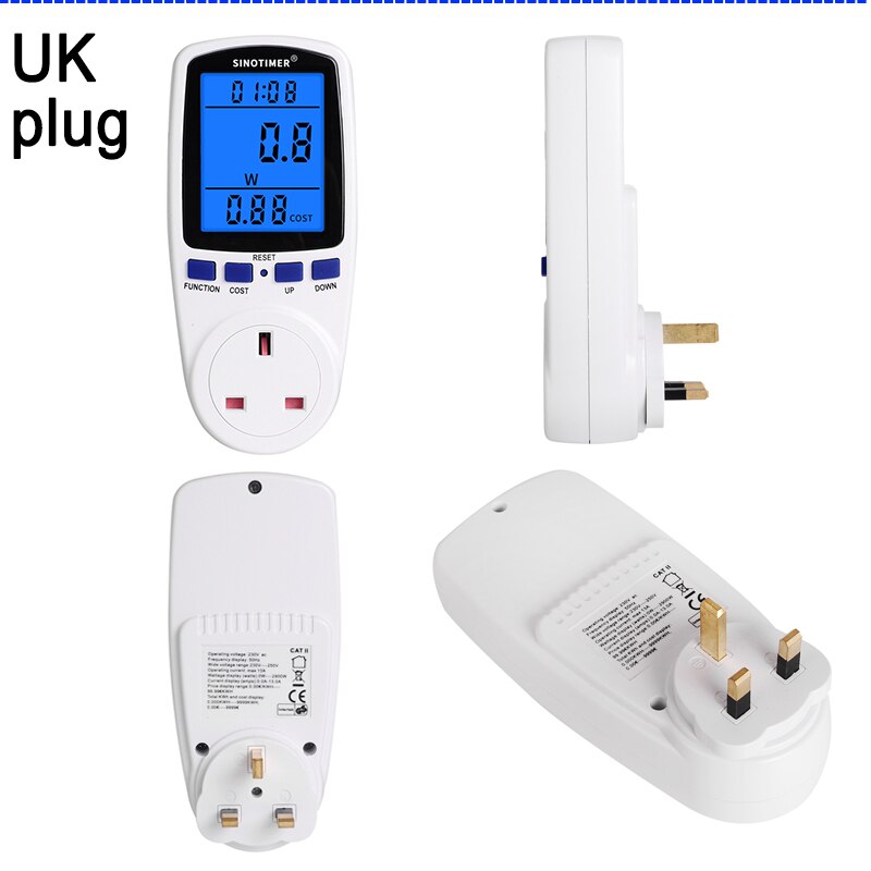 Grote Lcd Backlight Eu Uk Br Us Fr Au Plug Energy Meter Elektrische 230V 110V Watt Voltage Amp meter Stroomverbruik Analyzer: UK Plug