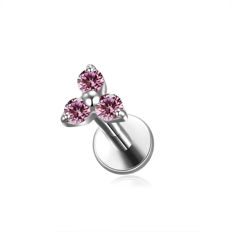 ASTM F136 Titanium Trinity Piercing Zirconia Paved Top Threaded Labret Studs Tragus Earrings Lip Tongue Stud Piercing Jewelry