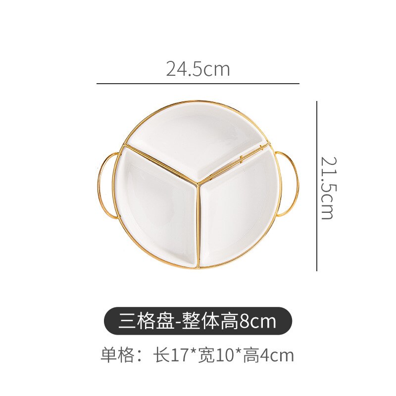 Northern European Style Ceramic Fruit Plate Color Glaze Dividing Plate Household Snack Plate Nut Plate Dry Fruit Box: White Three Grid