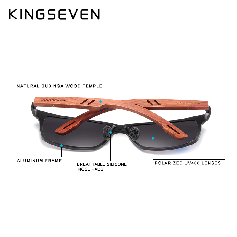 KINGSEVEN Handmade Bubinga Wooden Men's glasses Polarized sunglasses Women Mirror Lens Sun Glasses Driving Eyewear