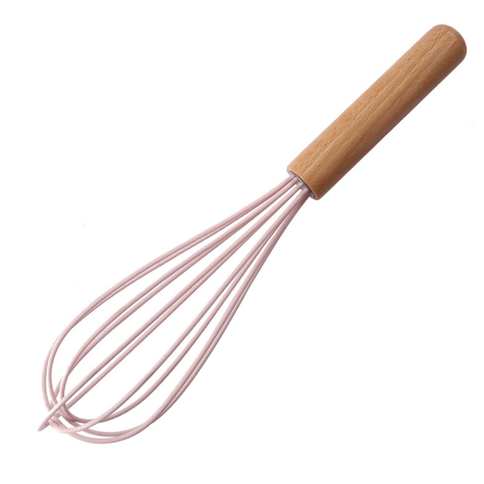Silicone Whisk Non-Slip Easy Clean Egg Beater Milk Frother Kitchen Utensil Wooden Handle Egg Beater Tool: Pink