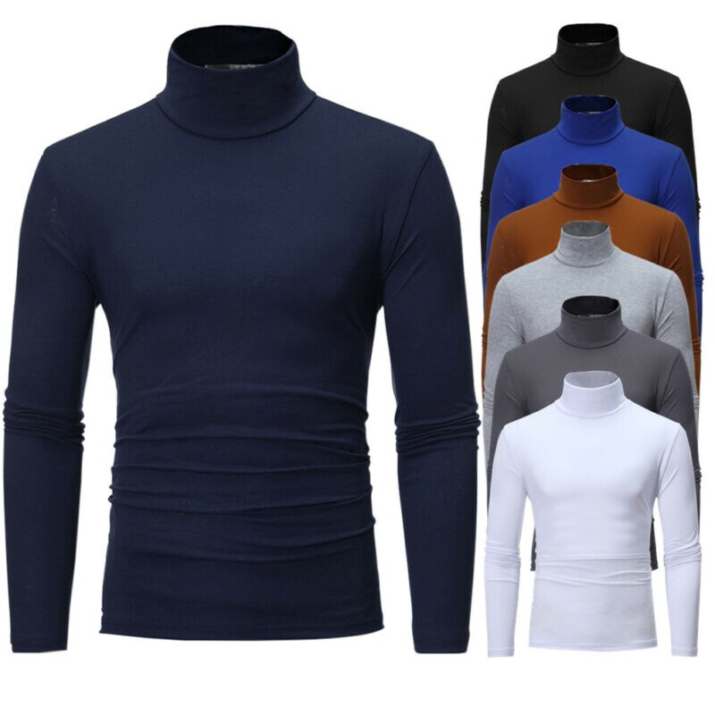 Chemise à col roulé en coton pour hommes, vêtement à la , couleur unie, extensible, rendu,