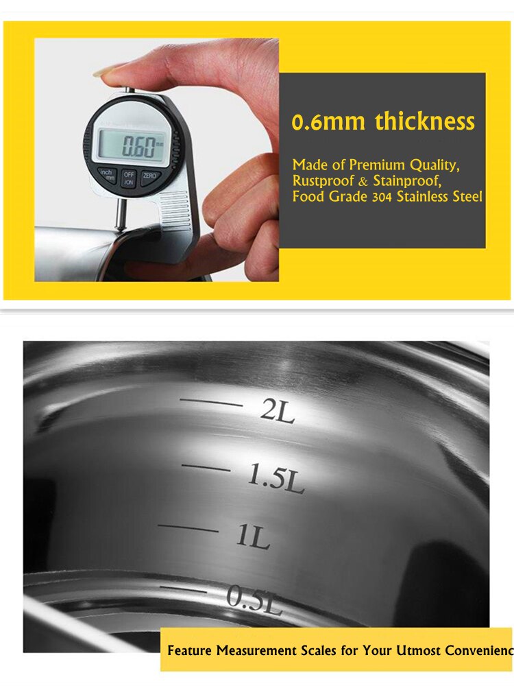 2L Stainless Steel Saucepan with Glass Lid, Spouts for Easy Pour with Ergonomic Handle, Multipurpose Sauce Pan, Sauce Pot