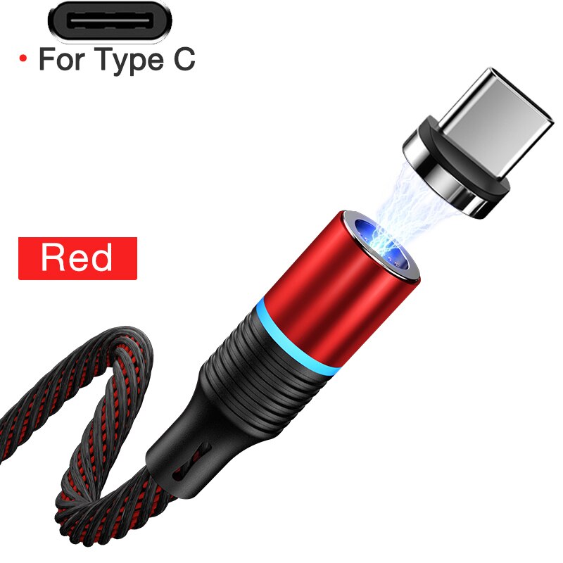 GYSO Ruotare Cavo Magnetica di 360 Gradi USB Tipo C Cavo di Ricarica Veloce di Ricarica Caricatore Magnete 360 Ruota Micro Magnetico Cavo: Red for Type C / 1m