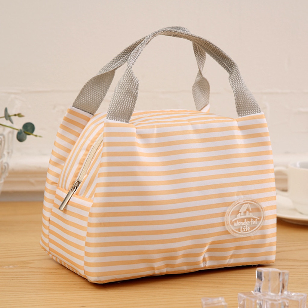 Tragbare Lunch Bag Isolierte Kalten Leinwand Streifen Picknick Tragen Fall Thermische Tasche für Kinder Frauen Mädchen Damen Mann Lebensmittel Lagerung taschen