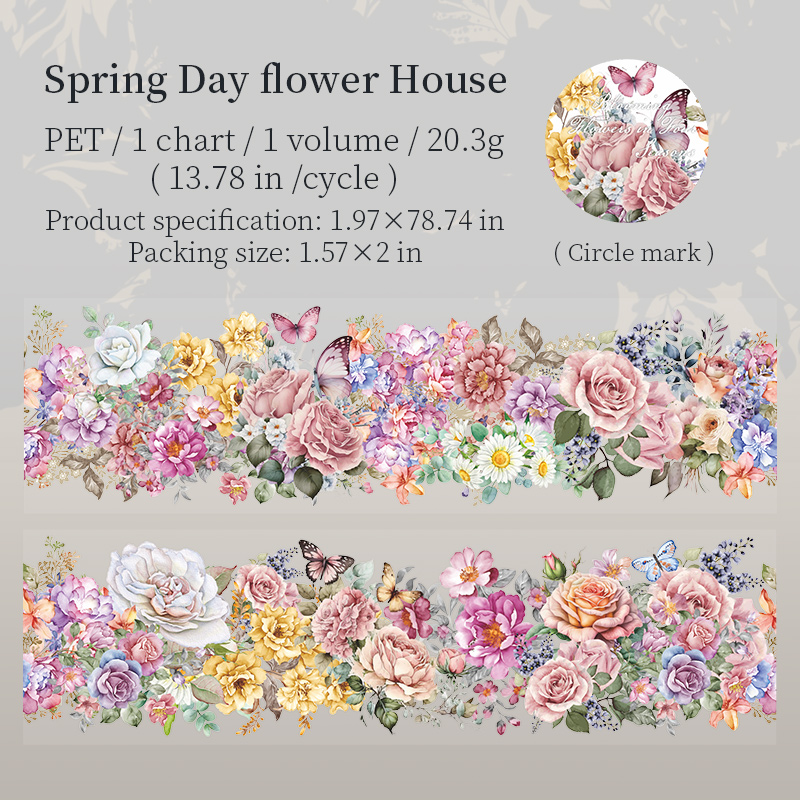 Yoofun 5x200cm Blooming Season PET Tape Flower Garden Decorative DIY Sticker for Card Making Journal Scrapbooking Planner diy: green