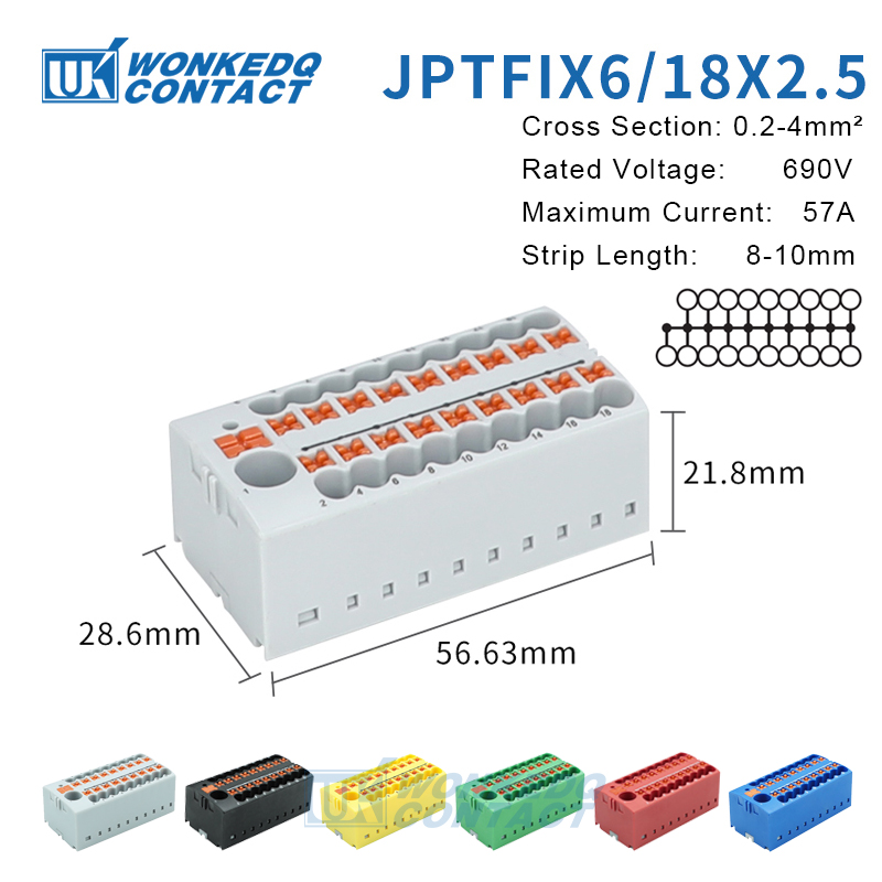 Distribution block ptfix 2,5 mm2 2/4/6/7/12/13/18/19 connection push-in electric power terminal block connector mount on din rail