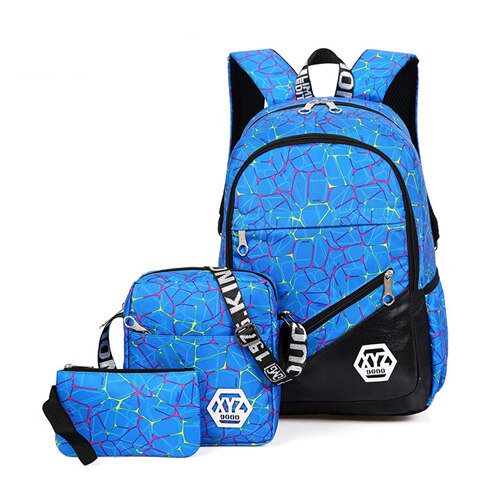 3 pcs/sets School Backpack for Teenagers Girls school bags kid backpacks Canvas School Bag mochila escolar: blue