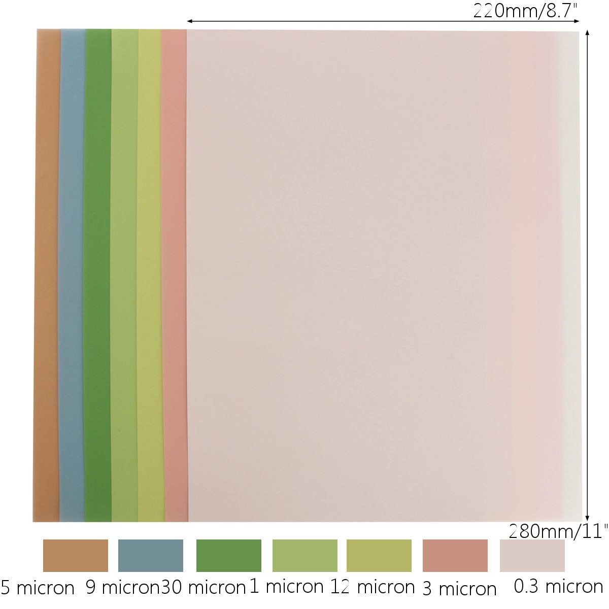 7pcs 280x220mm Lapping Film Sheets Assortment Precision for Polishing Sandpaper 1500 2000 4000 6000 8000 10000 12000 Grits