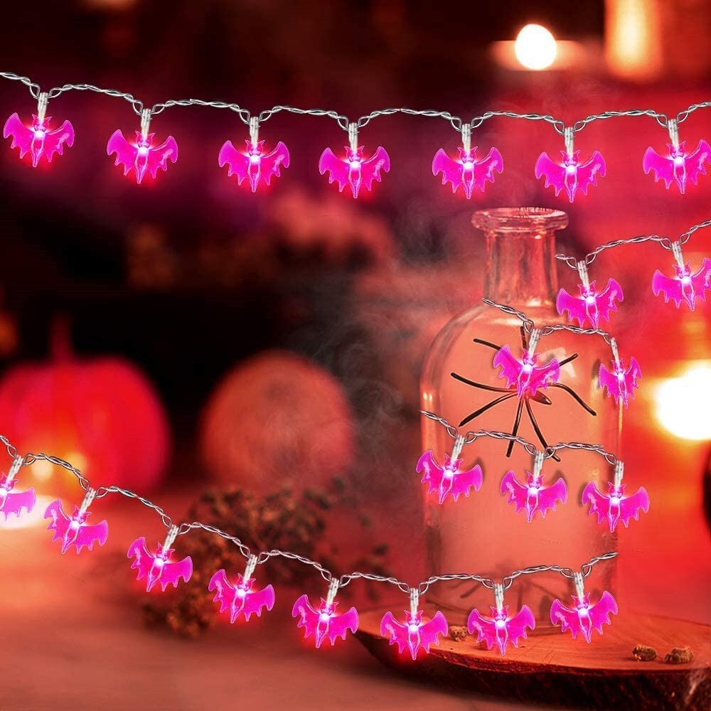 Solar Powered 20/30/50 LED Bat String Lights DIY Hanging Horror Halloween Decoration Lights for Outdoor Halloween Party Xmas