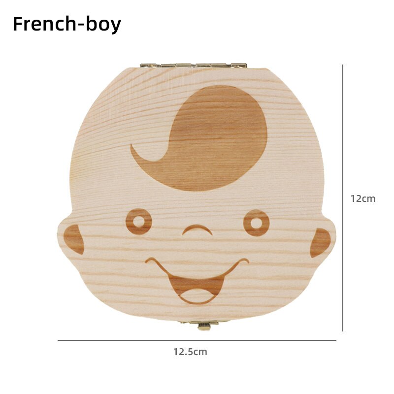 Organizzatore di scatole per denti in legno per bambini conservazione di denti da latte inglese/spagnolo/russo/francese salvataggio ombelicale raccogliere regali di souvenir per bambini: French boy