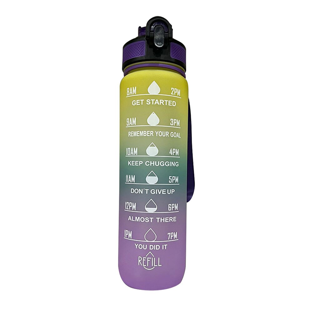 1L Große Kapazität Wasser Flasche Stroh Tasse Kunststoff Wasser Tasse Zeit Skala Matt Outdoor Sport Student Paar Tasse Wasser Flaschen: 02