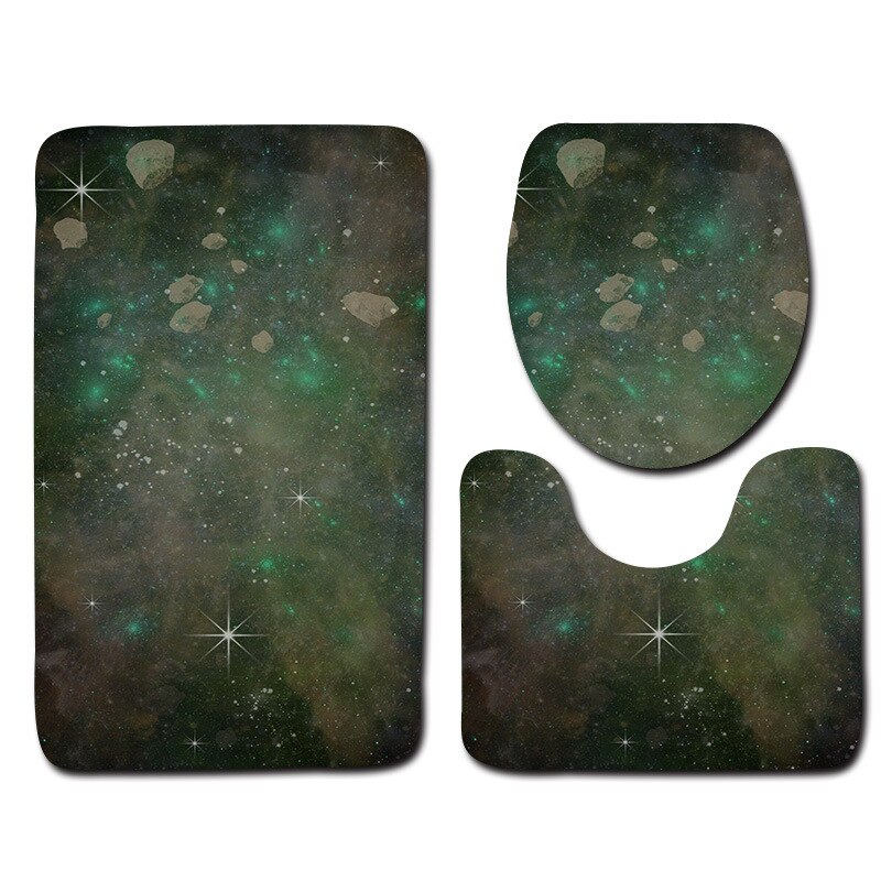 3 pièces/ensemble tapis de bain salle de bain absorbant anti-poussière douche tapis de toilette ensemble antidérapant pied tapis ensemble ciel étoilé imprimer siège de toilette coussin: Style 8 / 40x60cm