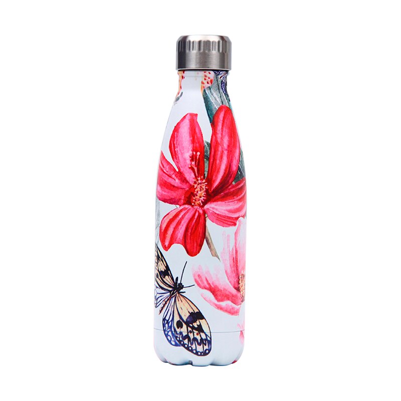 Custom logo kukka vesipullo 500ml ruusu ruostumaton teräs eristetty kylmä kuppi olutta kahvi juomapullo termospullo: 500ml / H