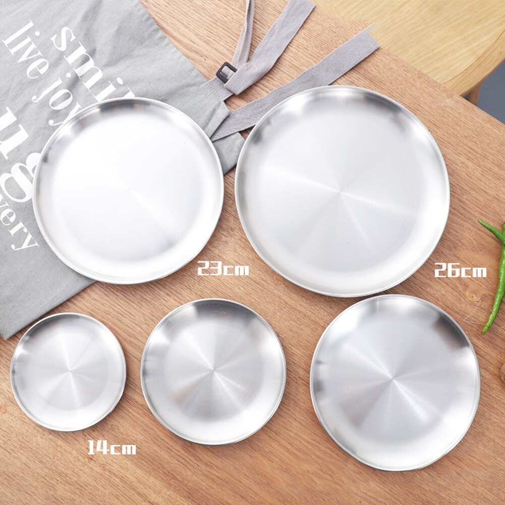 Stainless Steel Matte Round Dining Plate Tableware Dessert Pizza Dish Fruit Tray