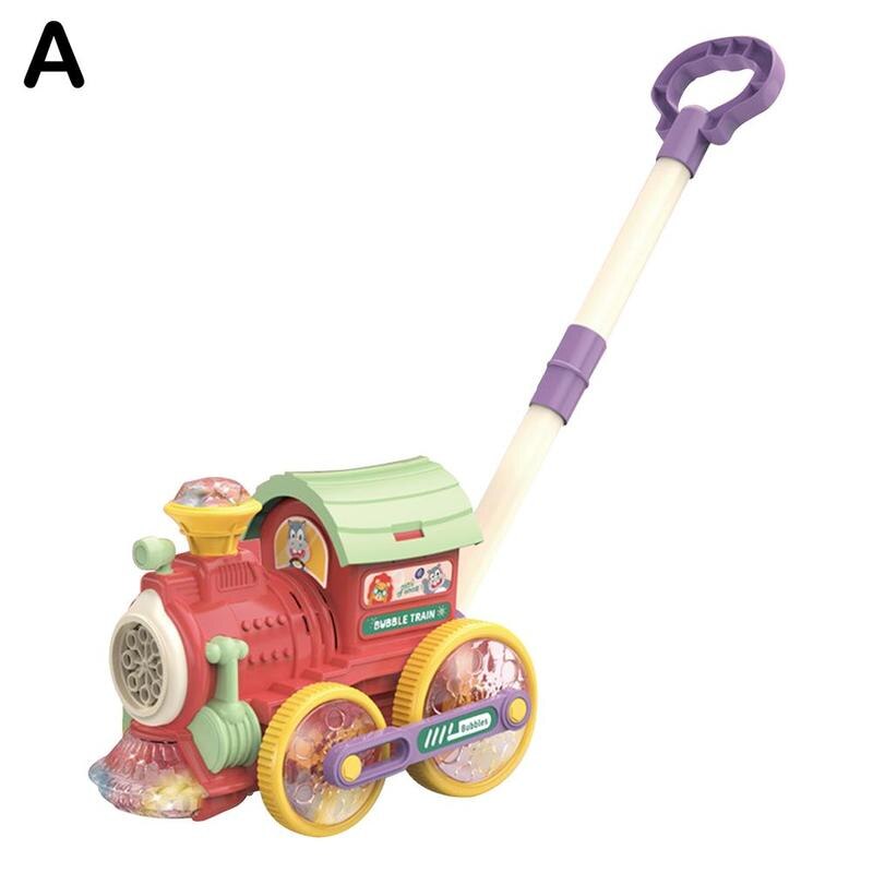 1 pz treno a spinta a mano macchina automatica a bolle a 8 fori macchina automatica per bolle che carica la macchina per soffiare bolle elettriche: Pink