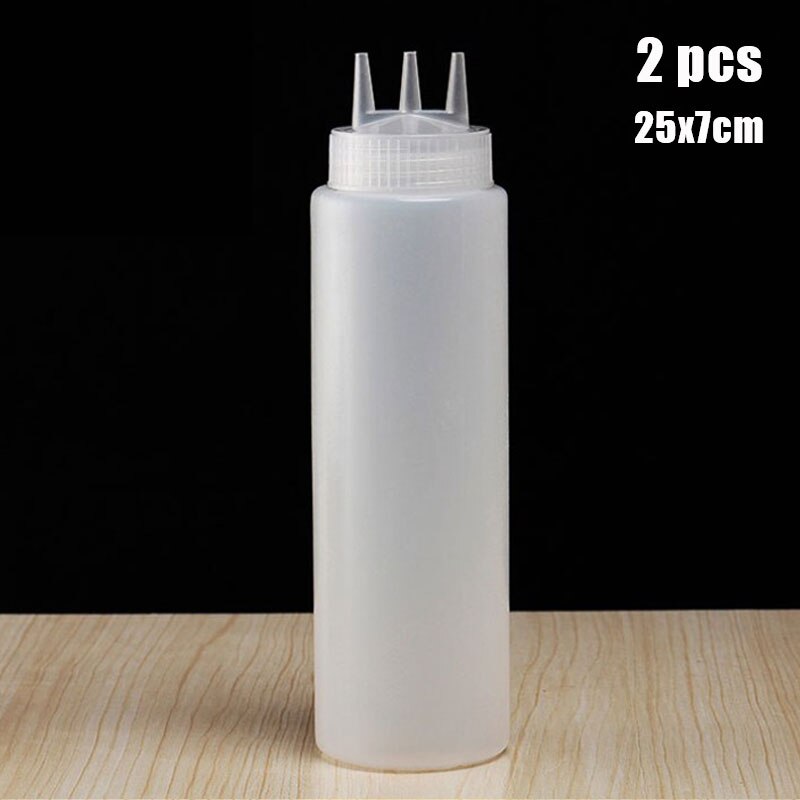 3 Holes 800ML Twist Cap Squeeze Bottle Food Grade Plastic Ketchup Mustard Mayo Sauces Olive Oil Bottles Kitchen Gadgets: 650ml White 2pcs