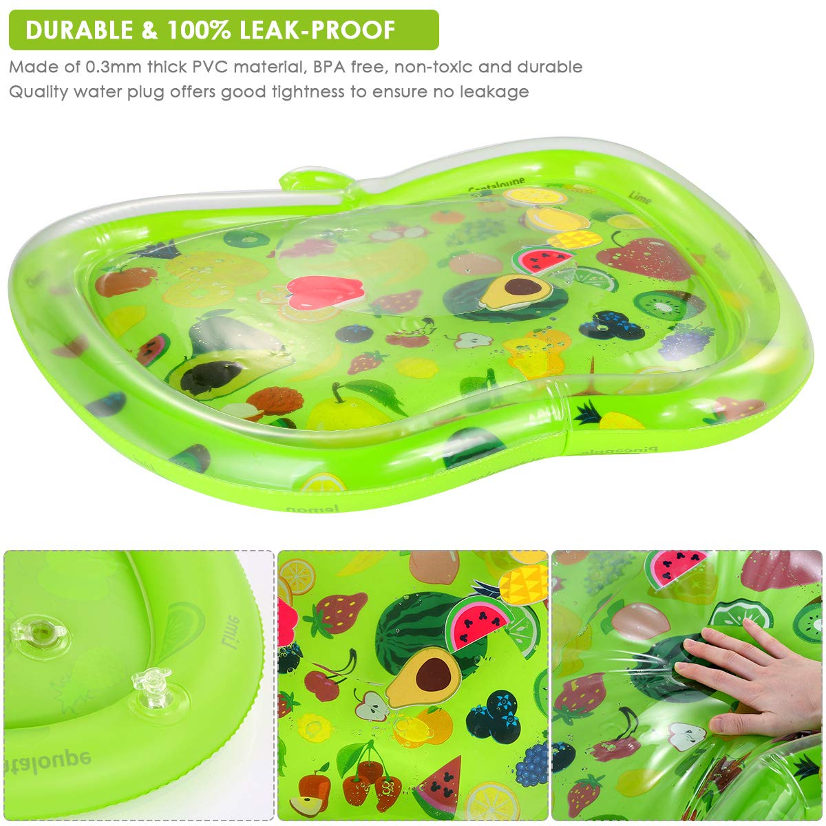 Tummy Time Baby Inflatable Water Mat, Apple Shape Infants Toddlers Activity Center Sensory Developmental Play Mat with Toys