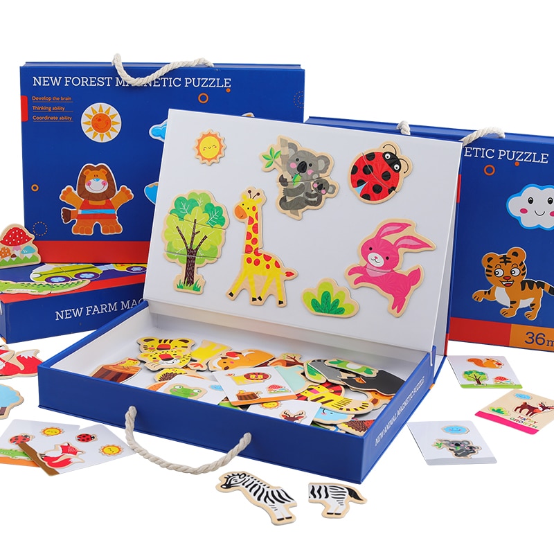 Kinderen Speelgoed Houten Speelgoed Cartoon Dier Magnetische Puzzel Tekening Speelgoed Board Vroege Educatief Speelgoed Voor Kinderen Meisje