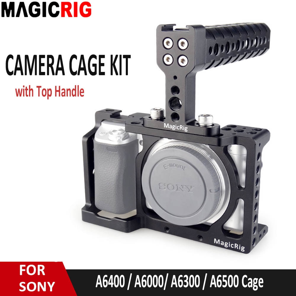 MAGICRIG DSLR Camera Cage with Top Handle for Sony A6400/ A6500/ A6300/ A6000 Camera to Mount Microphone Monitor Flash LED Light