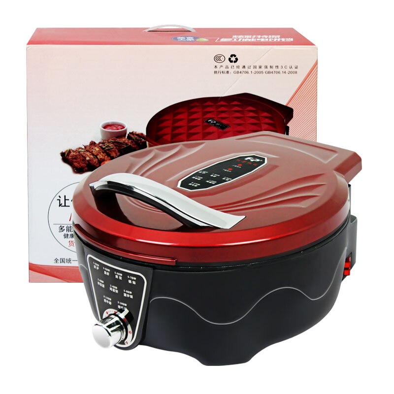 Household electric baking pan double-sided heating to deepen the electric baking pan electric frying pan to deepen the: Red / AU