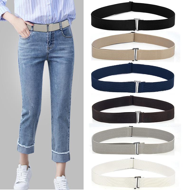 No Show-cinturón elástico Invisible para mujer, correa elástica con hebilla plana para pantalones vaqueros, banda elástica delgada,
