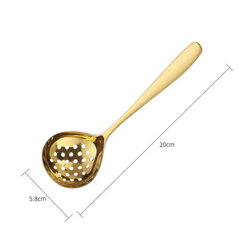 304 Stainless Steel Spoon Soup Ladle Scoop Family Soup Spoon Serving Colander spoons Cooking Spoon Kitchen Accessories Utensil: Gold colander