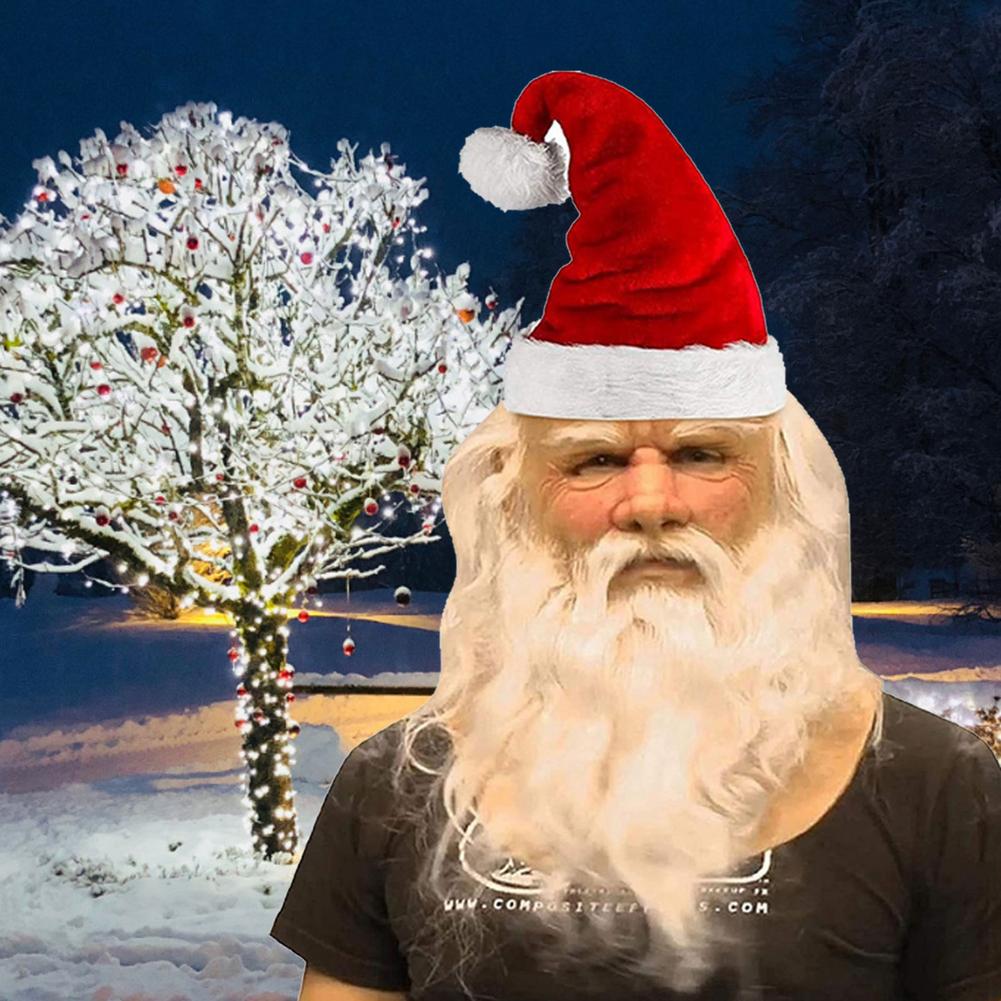 Unisex adult 3 christmas santa claus mask suit natural latex merry christmas face cover hood