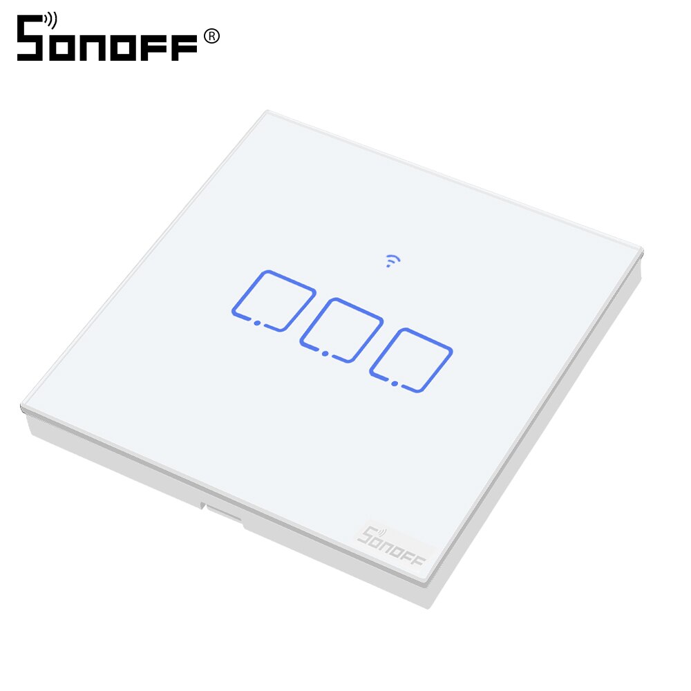 SONOFF Touch Wall Switch Glass Panel Light EU US Socket Plug Wifi Wireless Remote Control 1 Gang 1 Way Relay Google Smart Home: T0 UK 3C