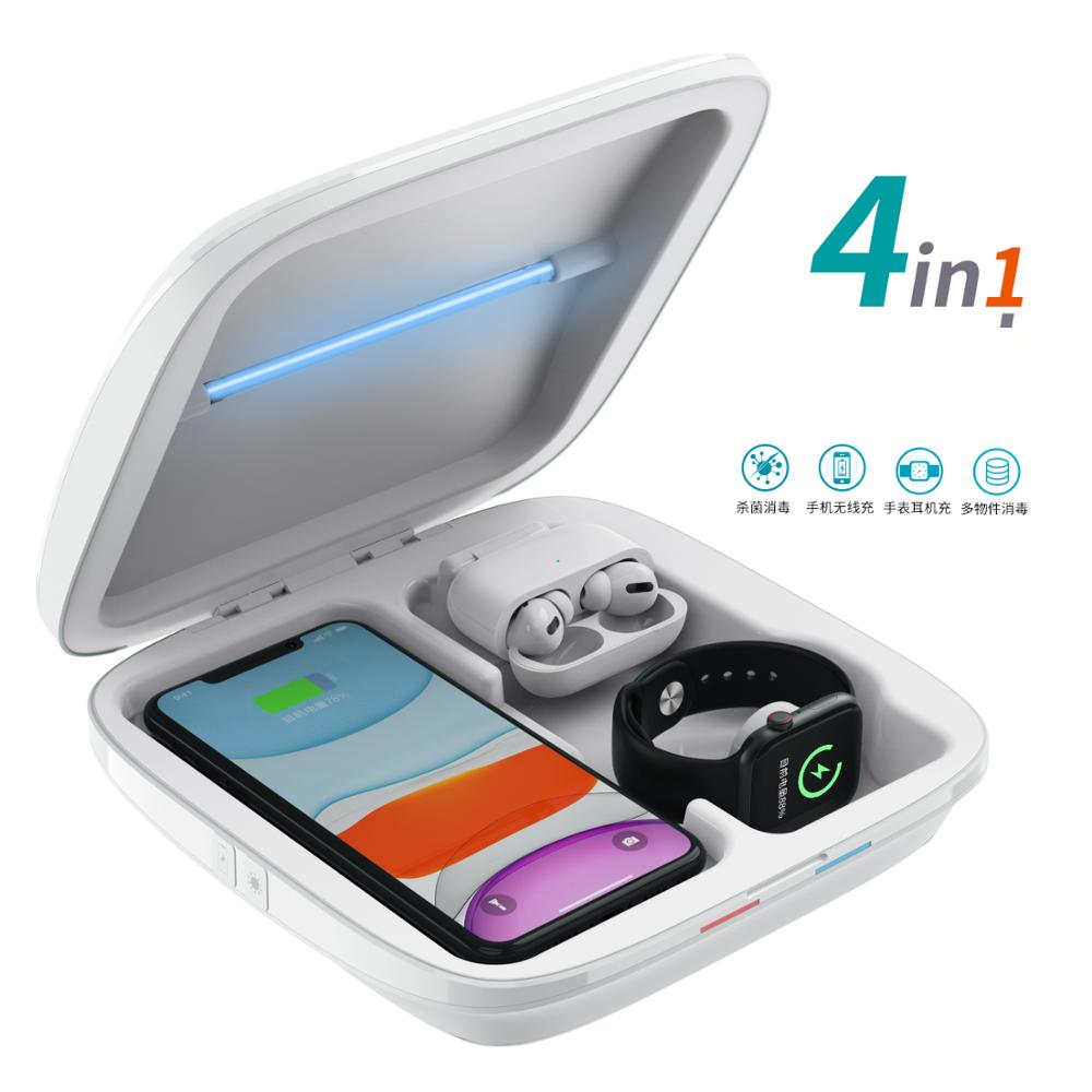 4 IN 1 Wireless Ladegerät UV Sterilisator Desinfektion Box Multifunktionale Haushalt Sterilisation Box Für Telefon Maske Apple Uhr