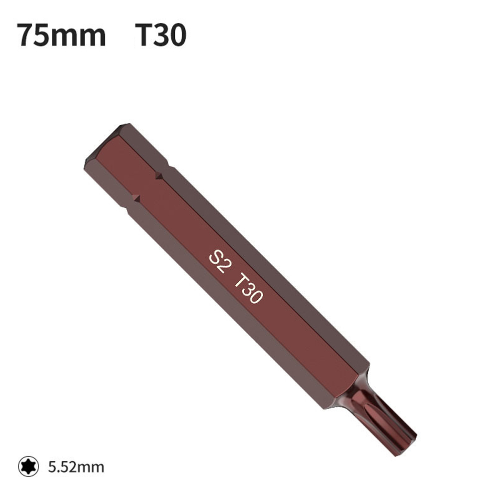 Torx Screwdriver Bit 75mm Hex Shank Impact Screwdriver Bits T20/25/30/40/45/50/55 Anti Slip Electric Screw Driver Bits: Gold