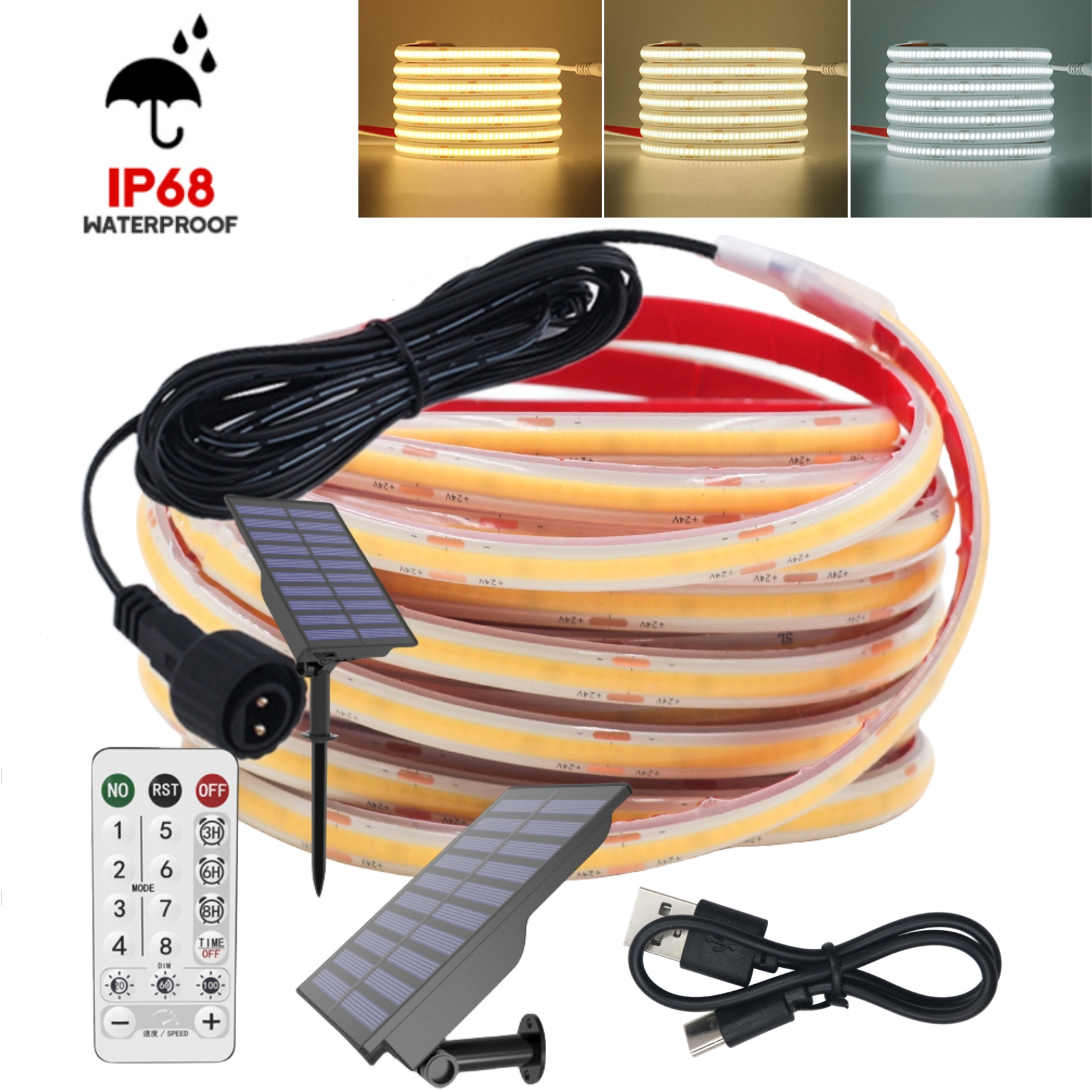 Bandes COB barre lumineuse LED solaire 12V 24V IP68 Tube en Silicone étanche ruban FOB ruban Flexible pour éclairage extérieur de piscine