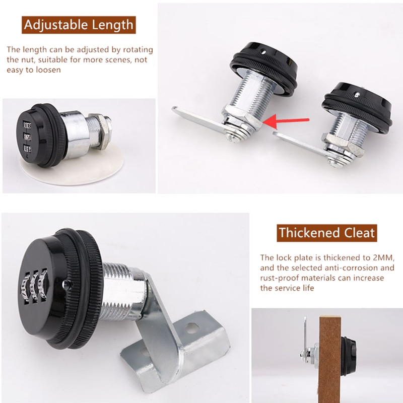 Serrure pour boîte aux lettres à 3 chiffres, 7/8 pouces, serrure pour caméra rotative pour tiroir d'armoire, serrure à Code intelligent en alliage de Zinc pour boîte aux lettres