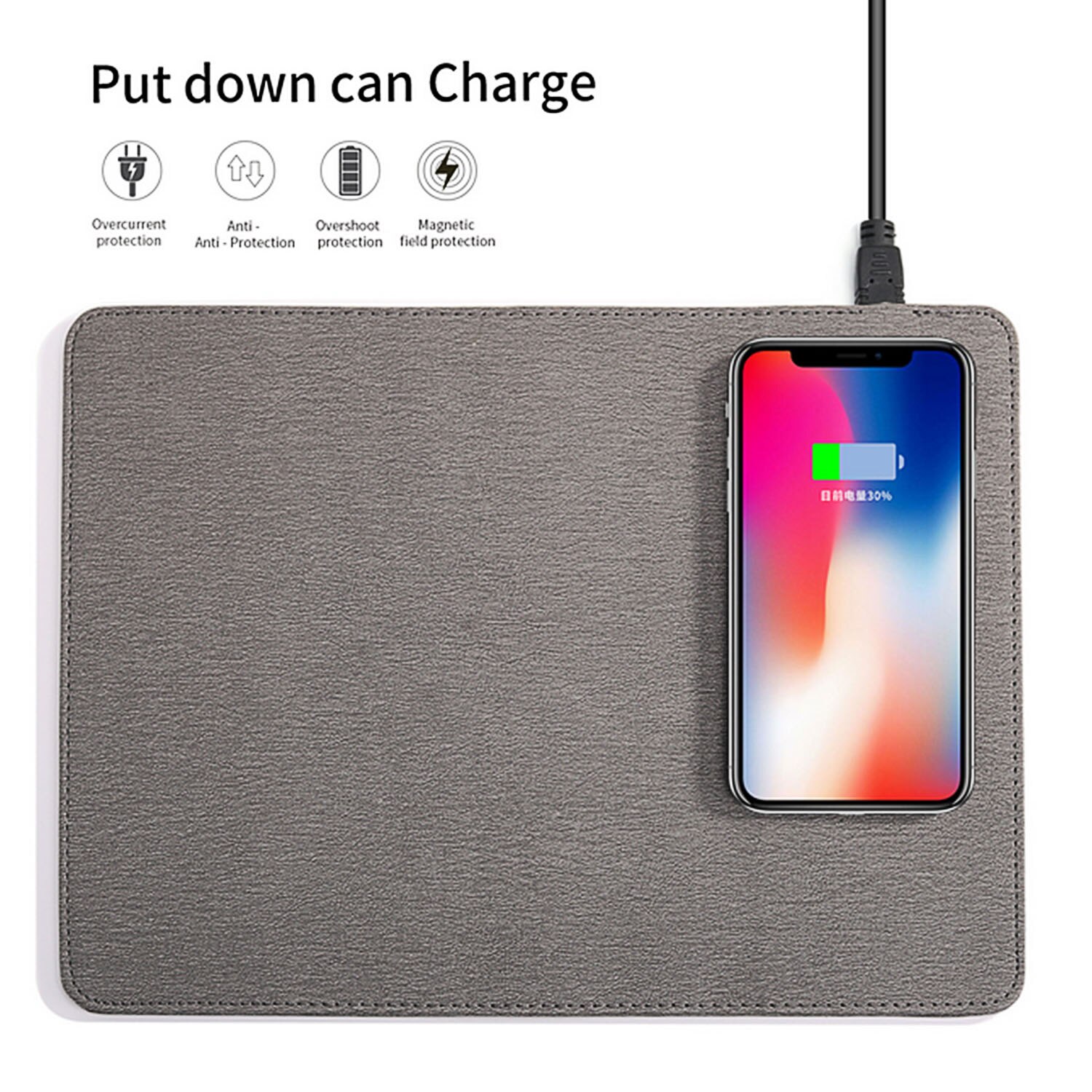 Besegad 2 In 1 5W Draadloze Oplader Mousepad Pu Mouse Pad Mat Voor Samsung Galaxy Note 10 Plus huawei Een Plus Xiaomi: Gray