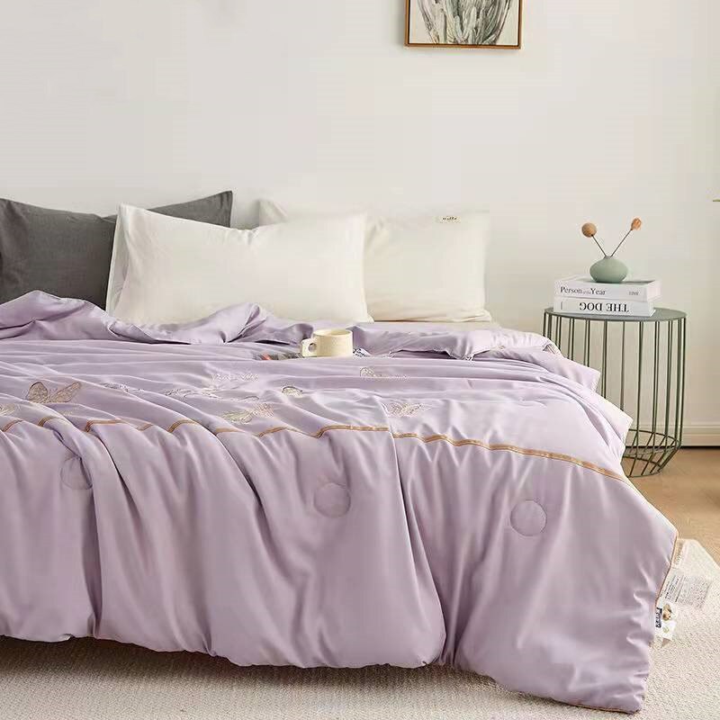 Sommer Decke Decke Soja Faser Antibakterielle Stickerei Baumwolle Waschbar Nackt Schlaf Bettwäsche Zwilling Königin Klimaanlage Decke: 180x220cm / hell Violett