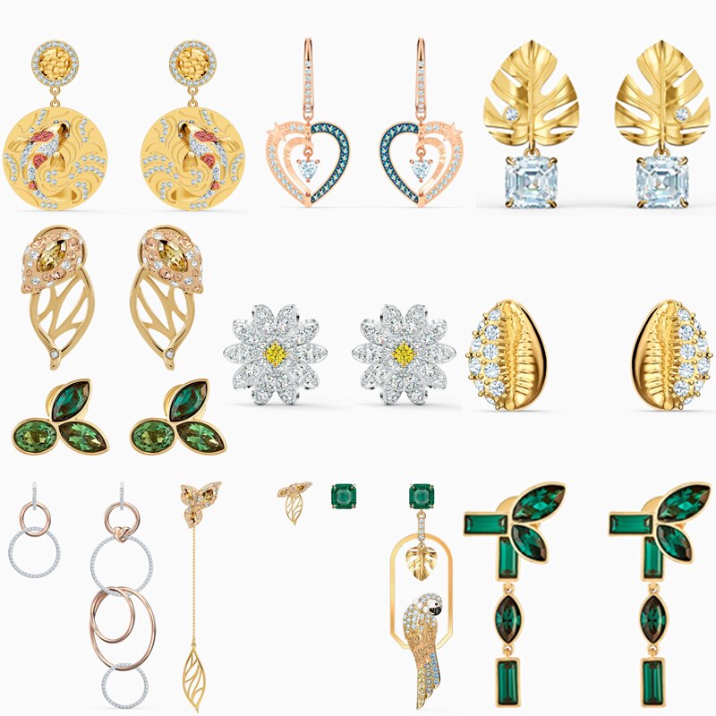 Original SWA Earrings with Original Logo Flowers Heart Round Shape Charm Women Jewelry