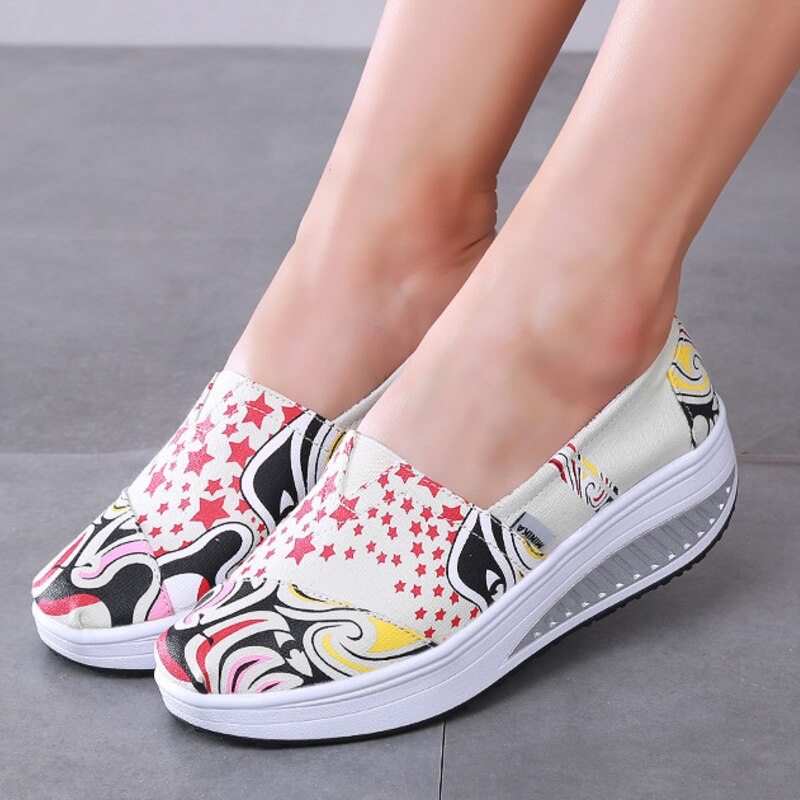 Canvas Breathable Women Toning Shoes Wedges Height Increased Loss Weight Swing Shoes Low Wedges Massage Shoes AA11011
