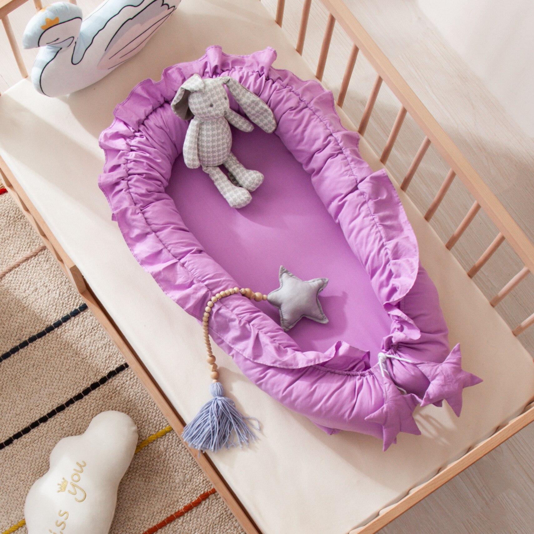 Cama de escalada portátil anticolisión para exteriores, cuna, colchón, parachoques: Bright Purple