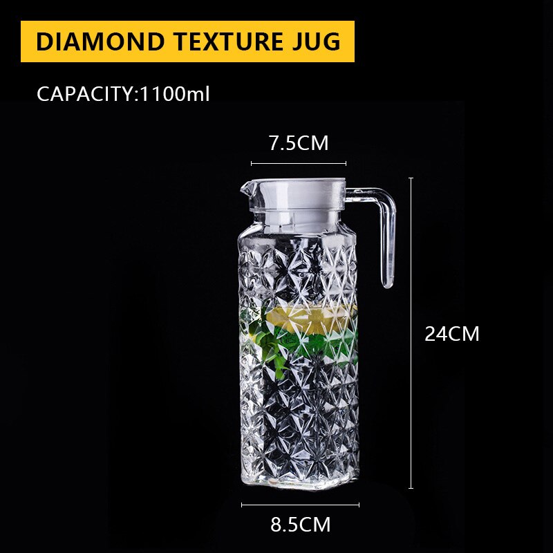 0.5-1.1l klar karaff för juicekanna plast vattenkanna kall mjölk kaffe vin dryck iskanna / vattenkokare med lock / handtag: 1.1l kanna  ys305- a