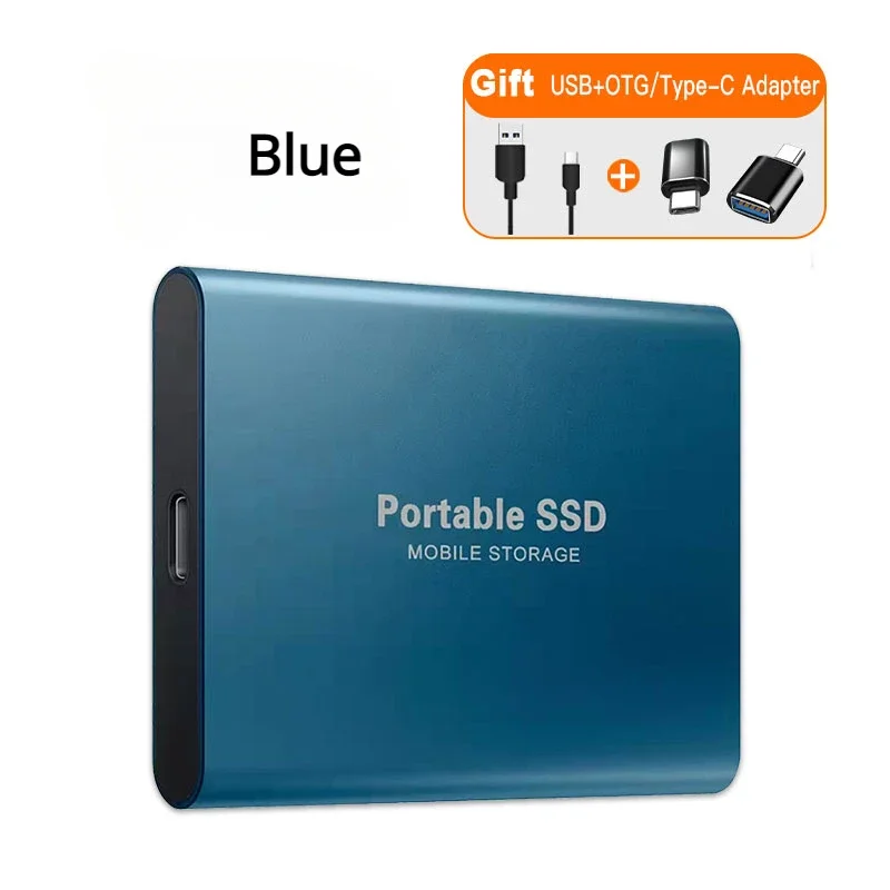 Tragbare SSD 1 TB/2 TB externe Solid-State-Laufwerk USB 3.0/Typ-C-Festplatte Hochgeschwindigkeits-Speichergerät für Laptops/Desktop/Mac/Telefon: Blau / > 12 mt