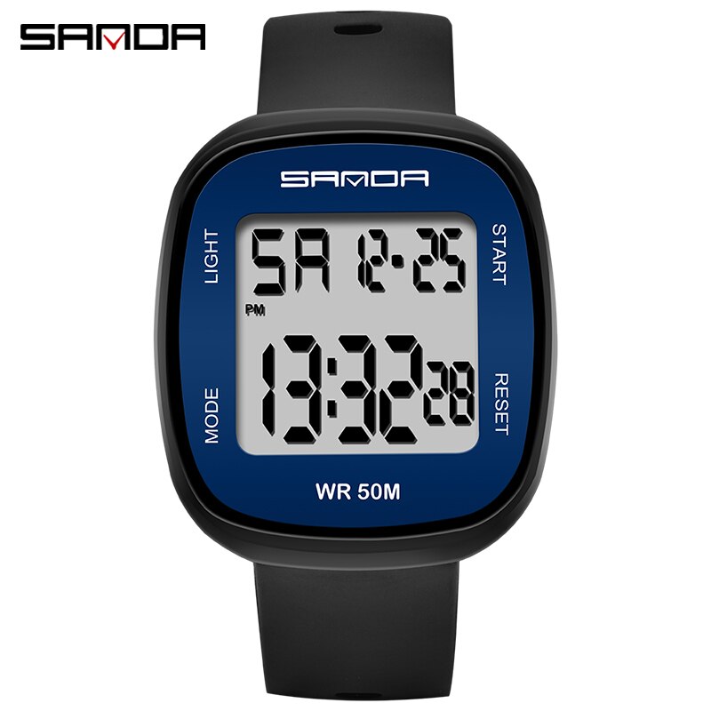 Sanda heren elektronisch horloge, eenvoudig studentenhorloge, jongens sporthorloge, waterdicht horloge voor heren, relogio honhx digitaal: Zwartblauw