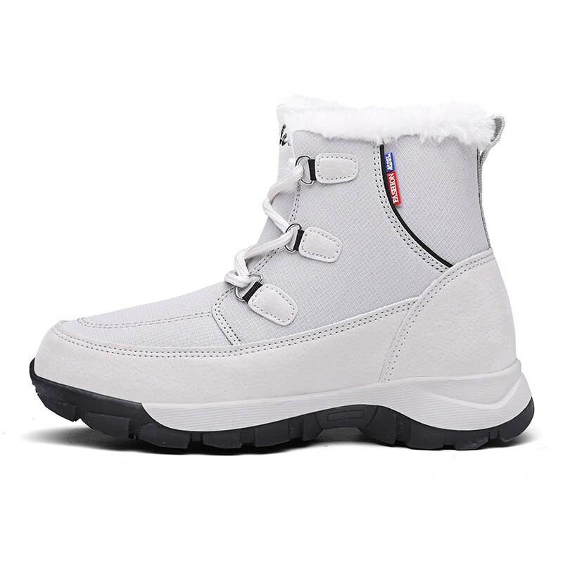 Nouvelles femmes bottes imperméable neige baskets femme en peluche bottes d'hiver femmes cheville Botas Mujer hiver chaussures femme grande taille 42: gray-white / 39
