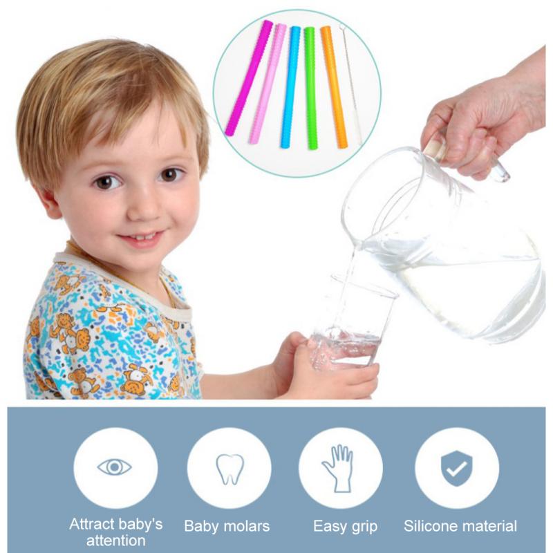 1Pc Kinderen Siliconen Zuig Buis Kinderen Guttapercha Pipet Multicolor Fun Molaire Stok Voor Huishouden Kinderen levert