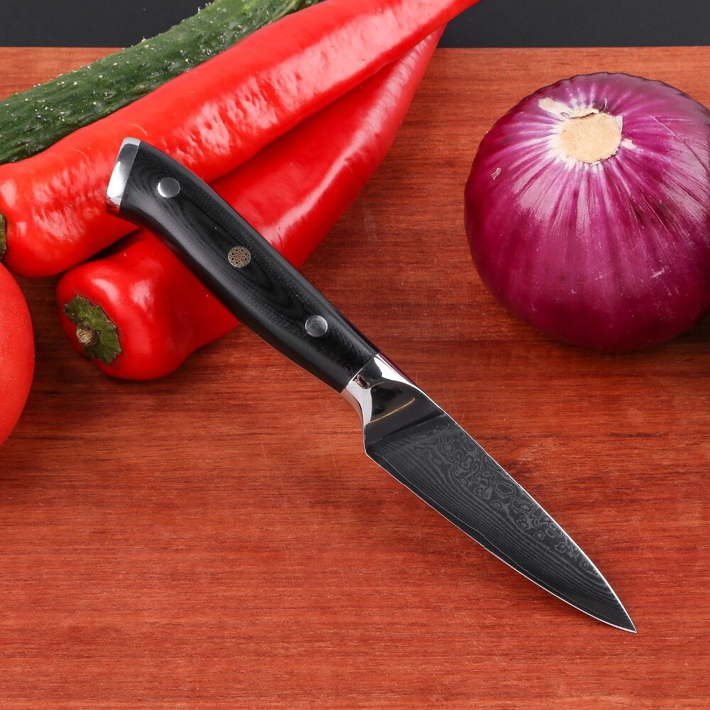 Mokithand 3.5 Inch Paring Knives Damascus Steel Fruit knife Sharp Japanese Kitchen Multi Knife G10 handle Cutter