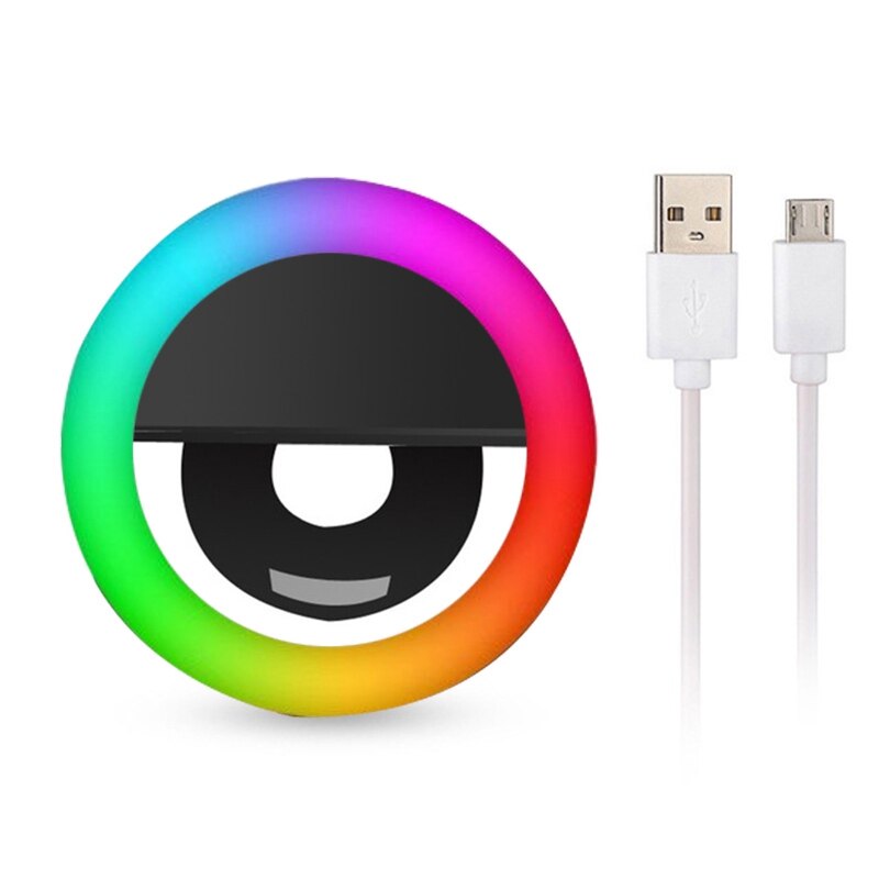 Universal selfie ring lys rgb farverig lampe mobiltelefon linse bærbar flash ring farve led lys ring til mobiltelefon live