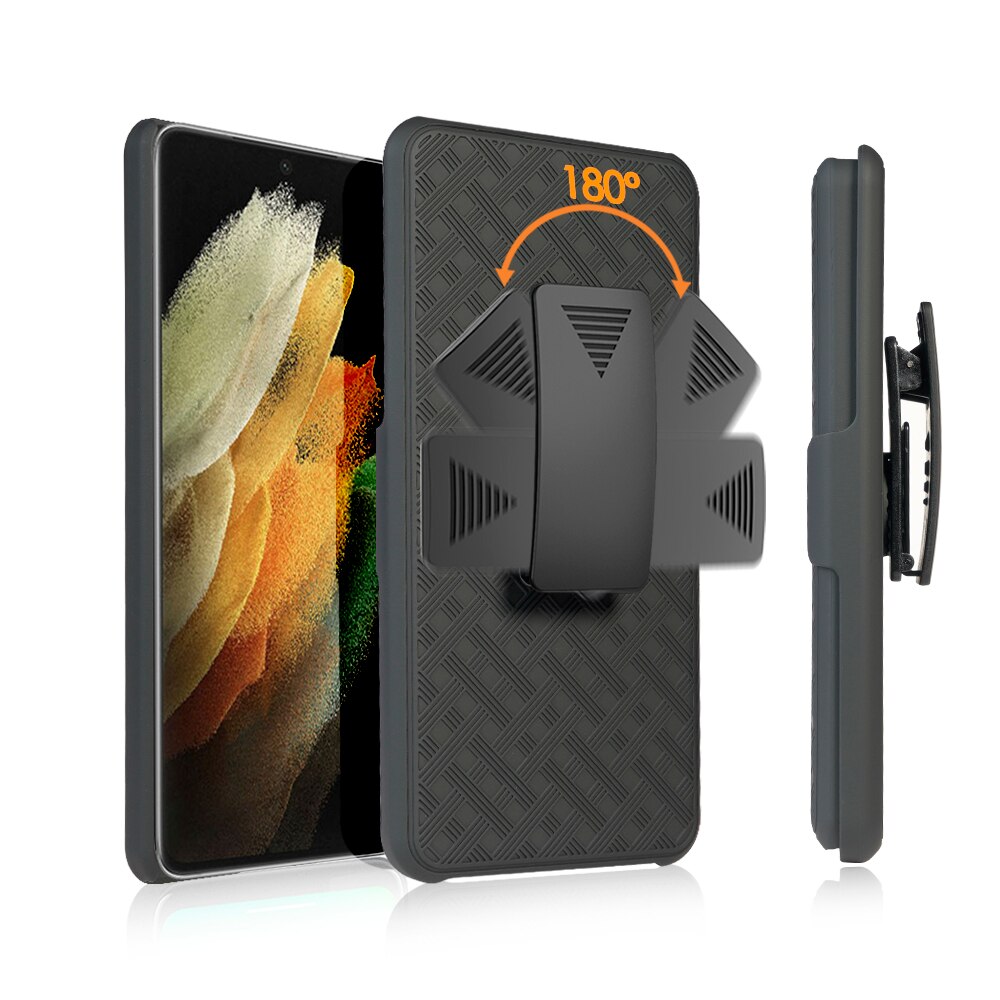 Geweven 2 In 1 Hybrid Hard Shell Holster Combo Case Met Kickstand &amp; Belt Clip Voor Samsung Galaxy S21 Ultra