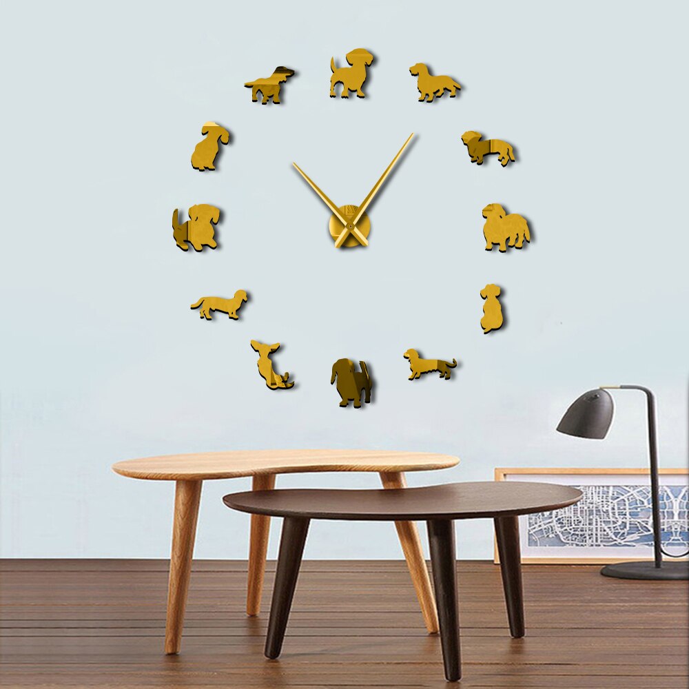Dachshund DIY Large Wall Clock Popular Dog Breed Sausage Dog Doxie Giant Modern Wall Watch Wiener Dog Wall Art Pet Shop Decor