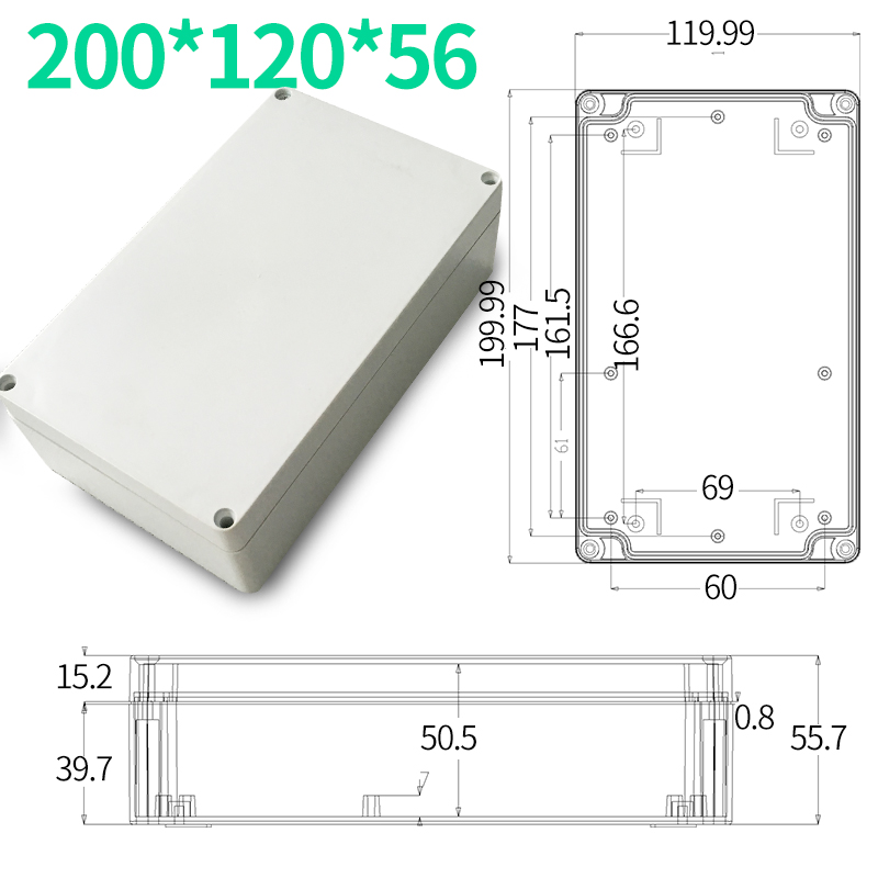 Vandtæt boks plastik kabinet elektronisk projekt instrument kasse elektrisk projekt boks udendørs samleboks hus 263*185: 200 x 120 x 56