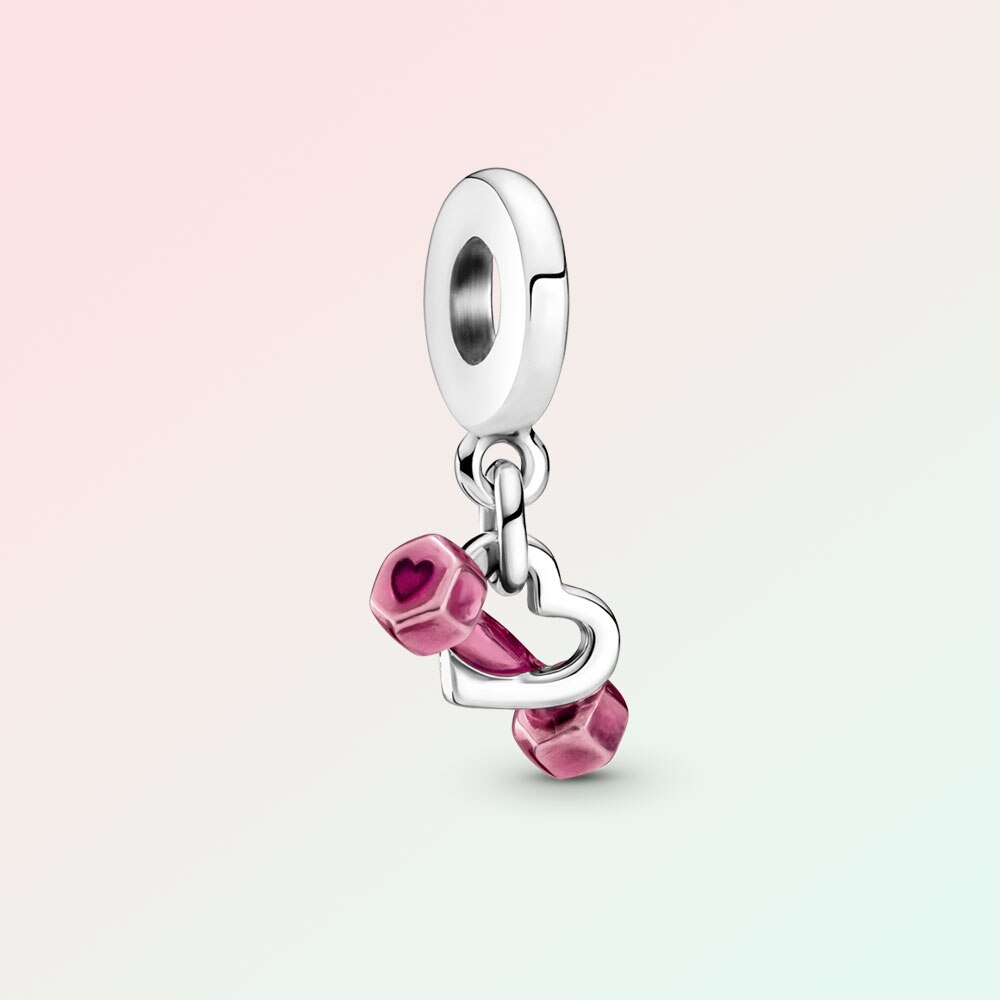 Vero manubrio in argento Sterling 925 e ciondolo a forma di cuore stile sportivo serie adatto per le donne da indossare fai-da-te