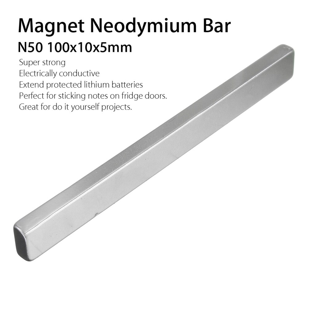 Barras magnéticas de neodimio de tierras raras, bloque fuerte rectangular N50, 100x10x5mm, 2 uds.,